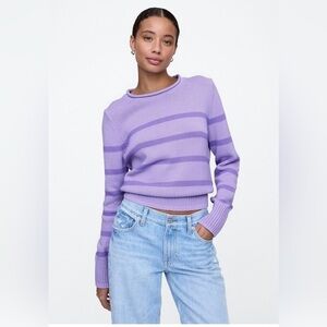 Gap Roll-Neck Boxy Cropped Oversized Slouchy Sweater Stripes Nautical NWT S